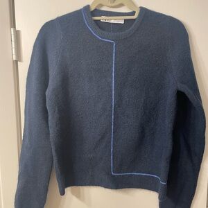 Zara Crewneck Sweater - Navy with Light Blue Trim